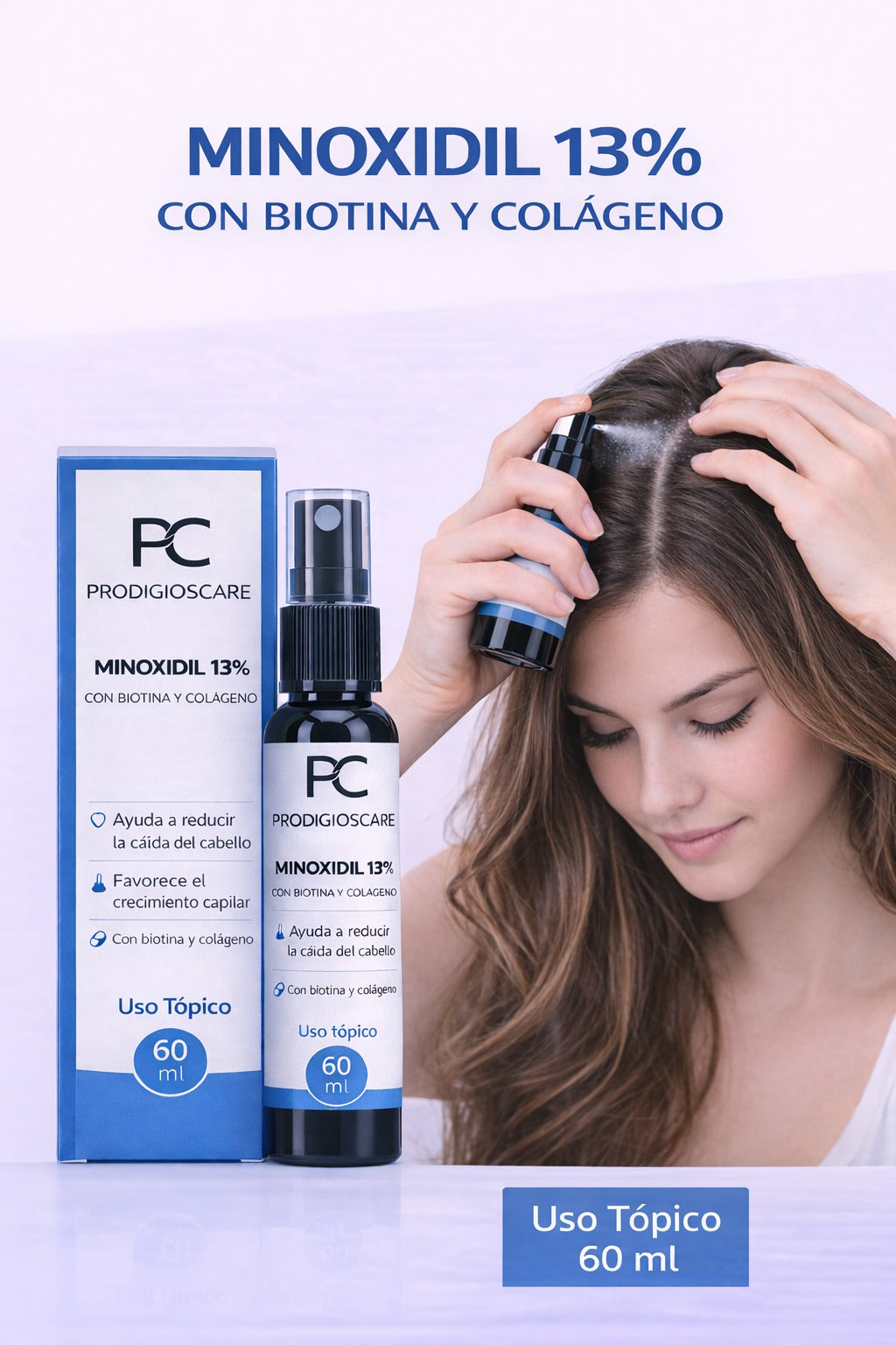 Minoxidil 13% con biotina y colágeno