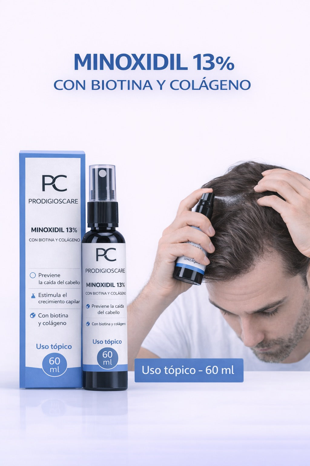 Minoxidil 13% con biotina y colágeno