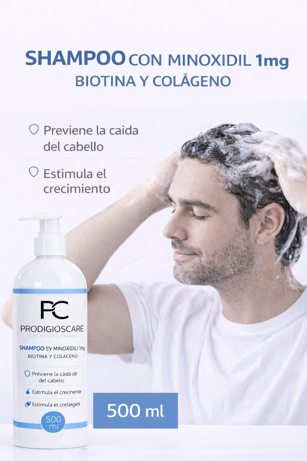 Shampoo con minoxidil, biotina y colágeno
